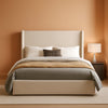 Queen Size Upholstered Wingback Bed Ivory Chenille-0
