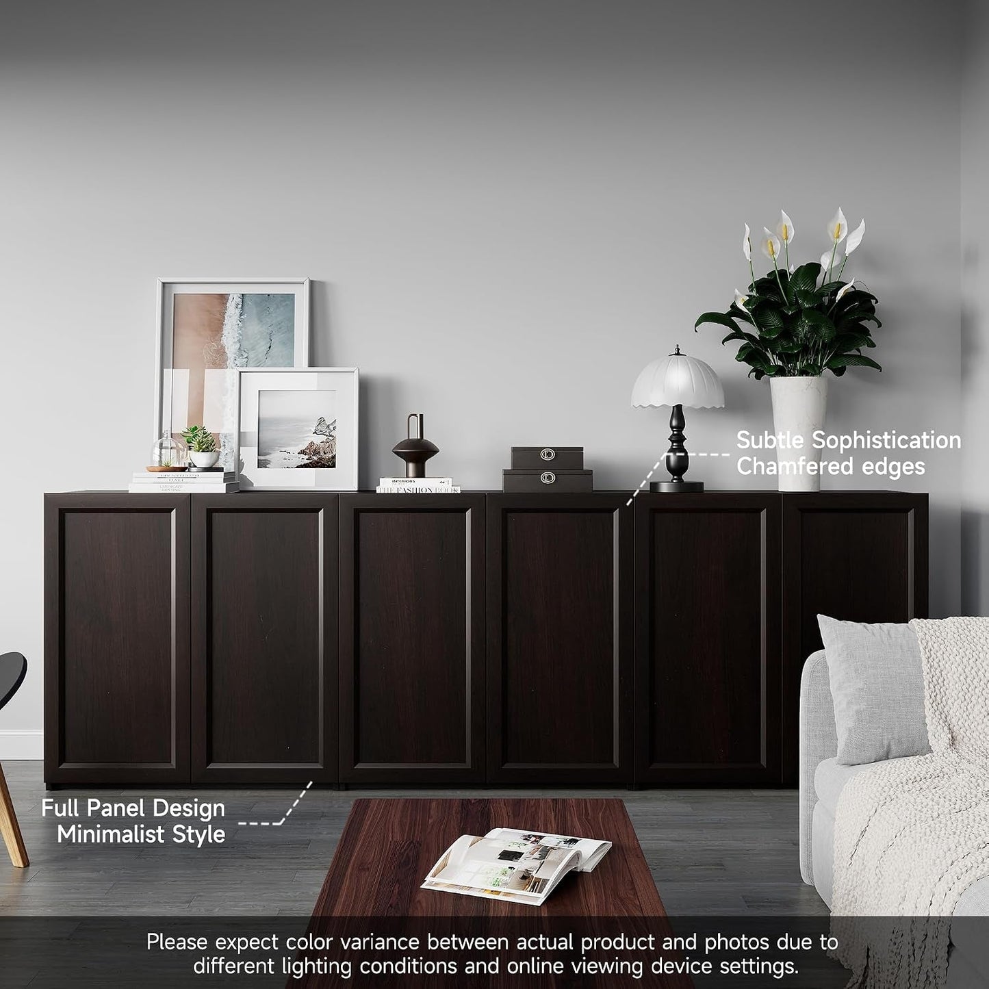 Dark Brown Adjustable Shelves Sideboard Buffet Cabinet