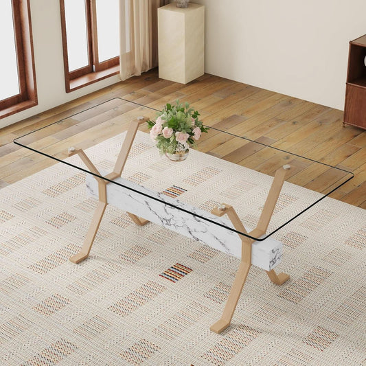 71 Inch Glass Dining Table With Tempered Glass Top