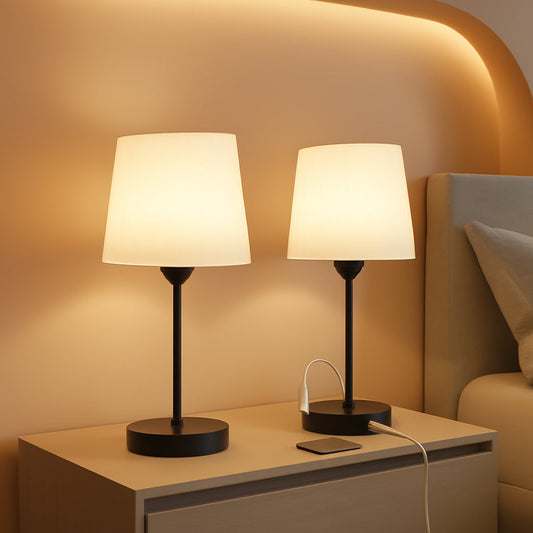 Black Nightstand Lamps Multifunction USB C Dimmable