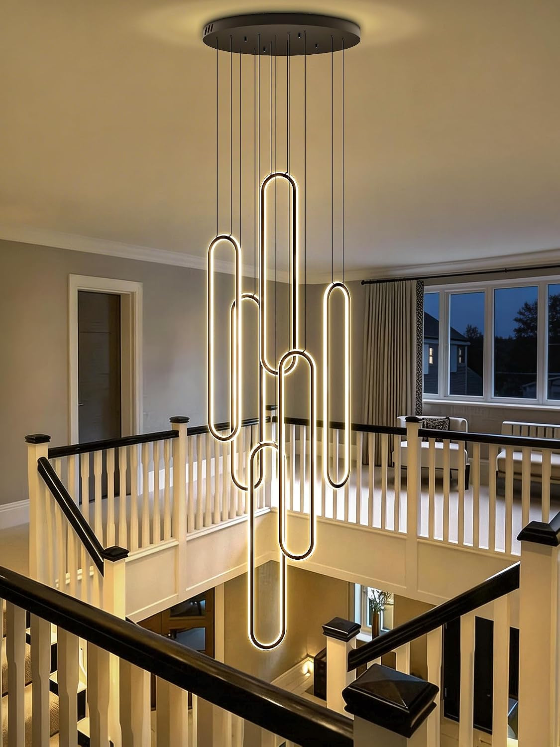 Six Ring LED Dimmable Black Chandelier Ceiling Light