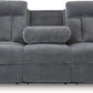Gray Velvet Upholstery Dual-Sided USB-Charging Reclining Sofa