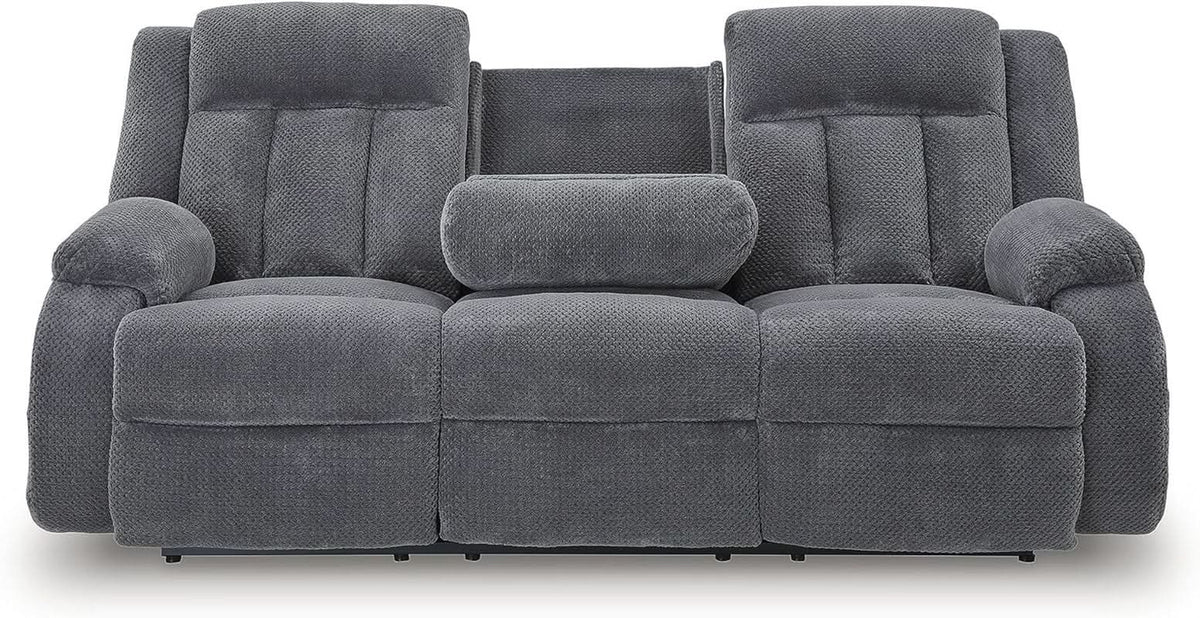 Gray Velvet Upholstery Dual-Sided USB-Charging Reclining Sofa