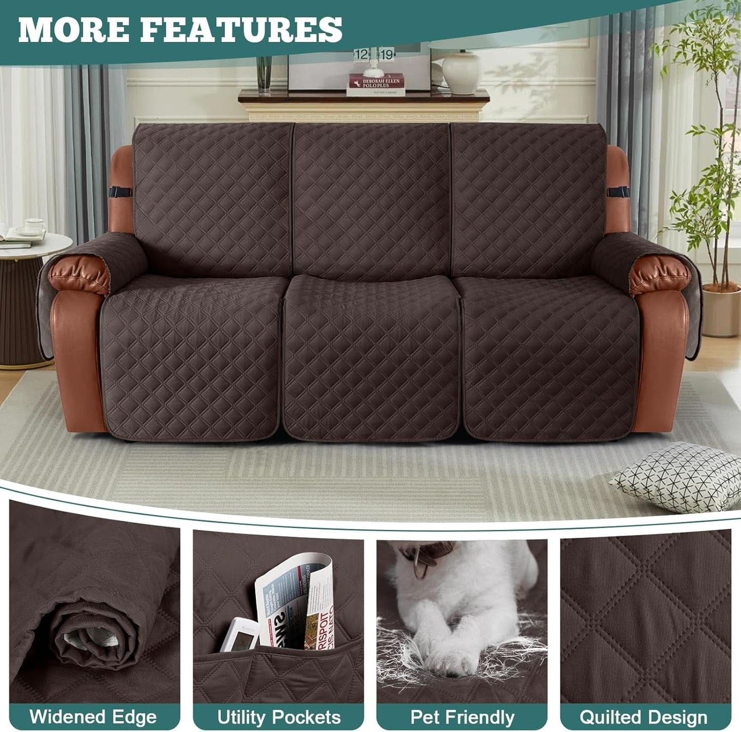 Waterproof Recliner Sofa Cover Three Seater Chocolate