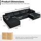 Corduroy Black UShaped 146Inch Modular Sectional Sofa