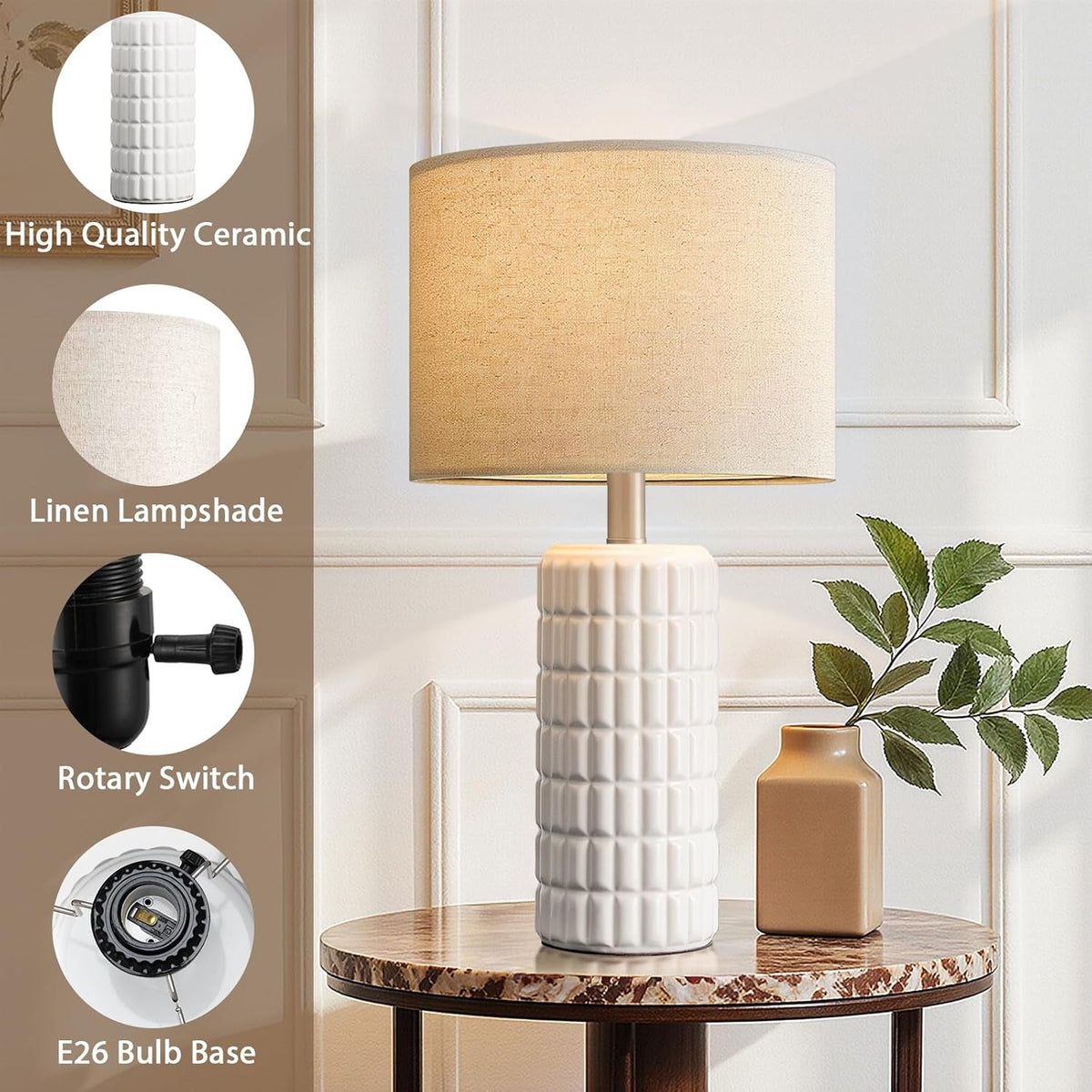 23 Inch Beige Ceramic Porcelain Table Lamps Set Of Two