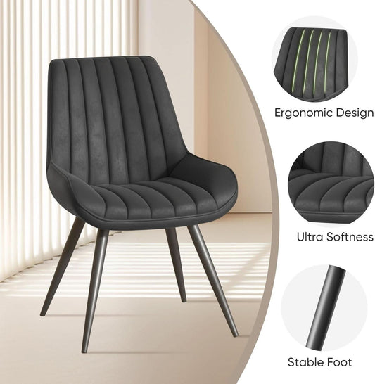 Black Modern Dining Chairs Set Of 4 With Thick Cushions