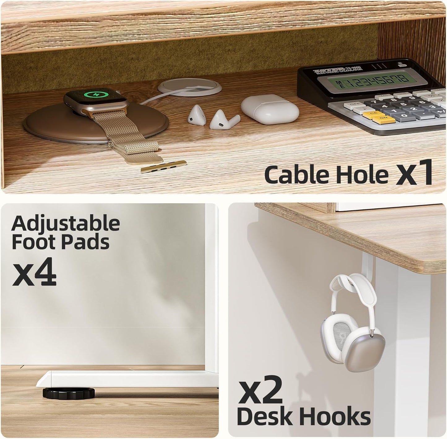 Maple 55x24 Electric Height Adjustable Desk Drawers
