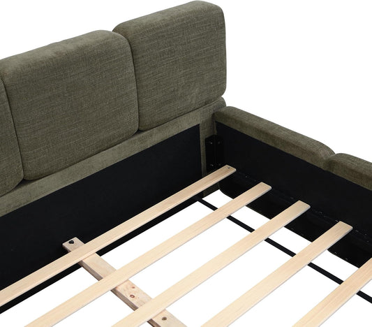 Queen Size Emerald Green Boucle Platform Bed Upholstered