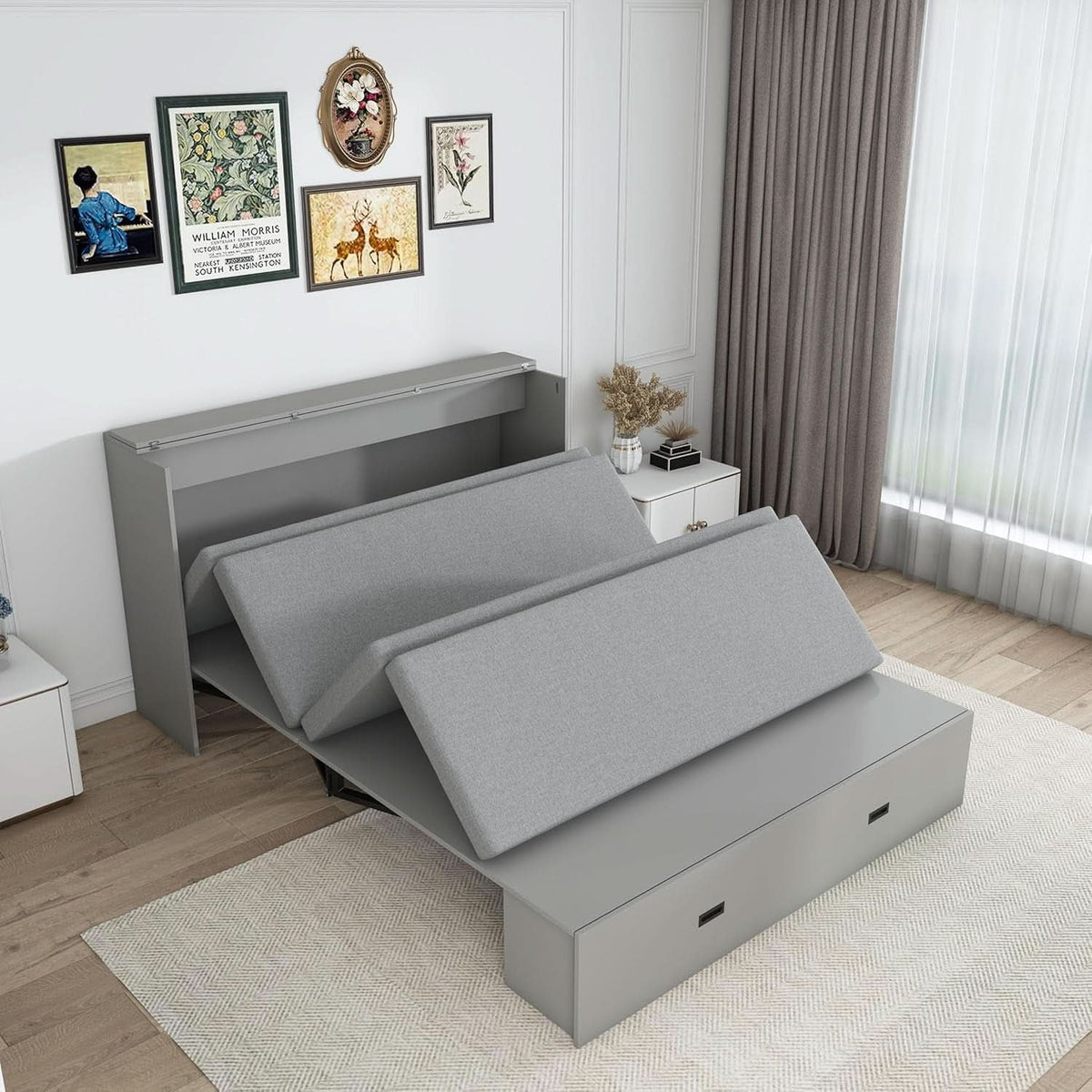 57 Inch Murphy Bed With Integrated Storage Solution