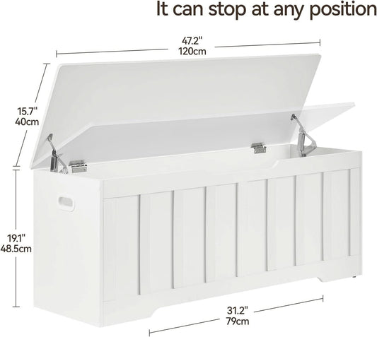 ExtraLarge Storage Chest White Wood Bench Hinges Durable