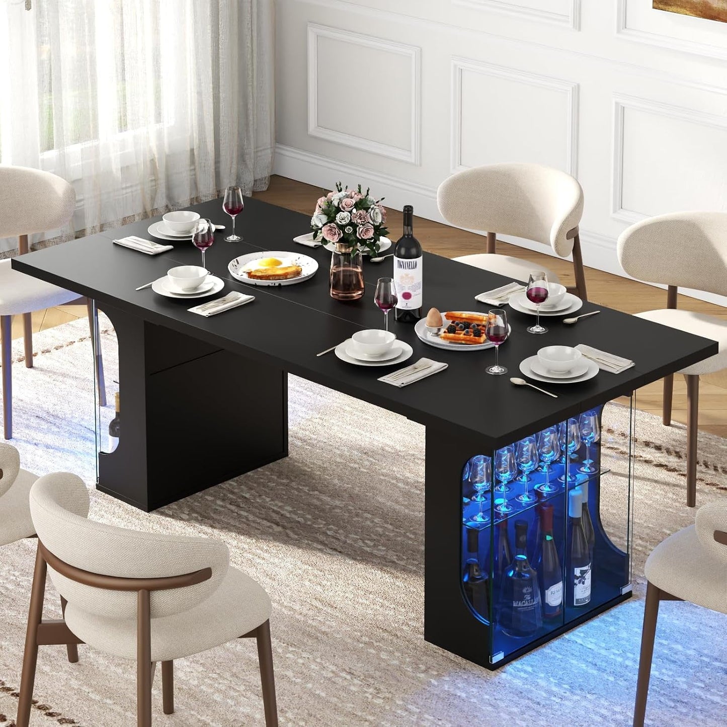 Black Dining Table Storage Integrated LED Lighting-2