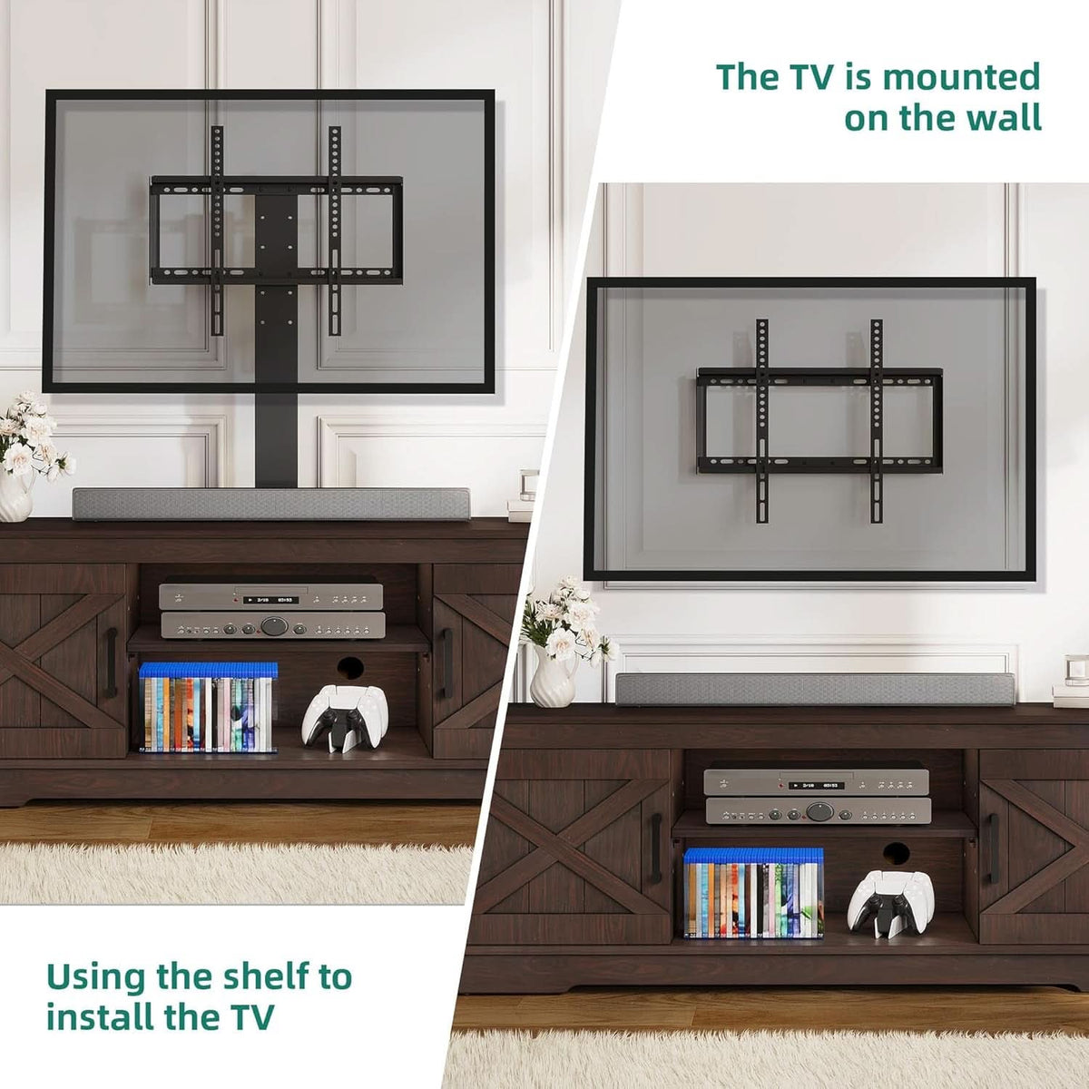 Espresso Farmhouse TV Stand With Adjustable Mounting