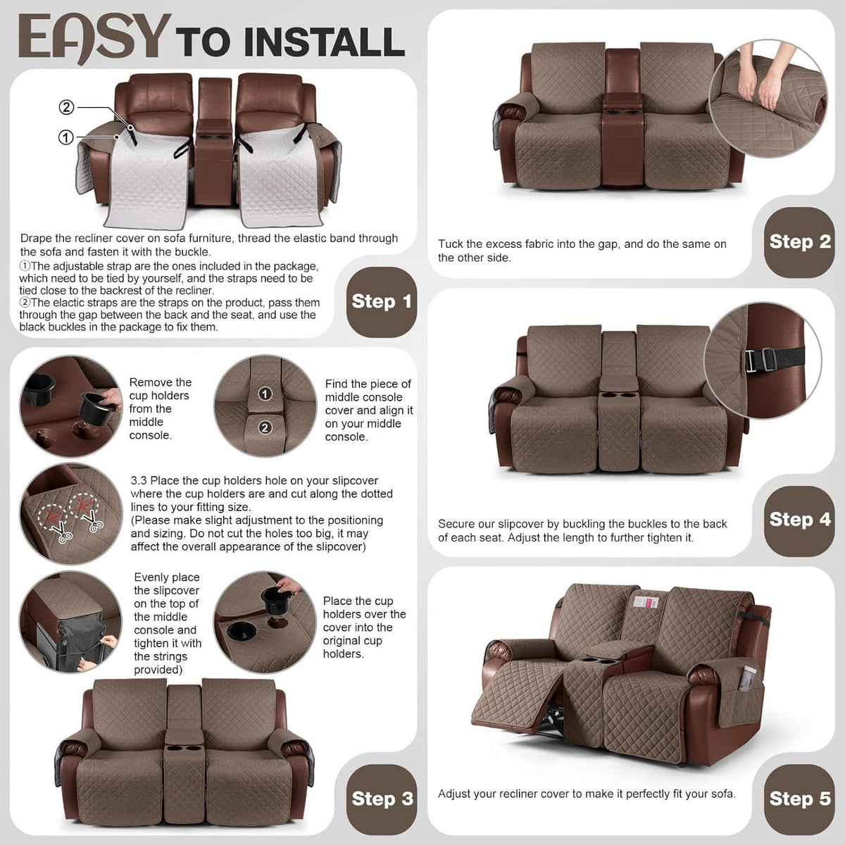 Waterproof Recliner Loveseat Cover With Console Straps