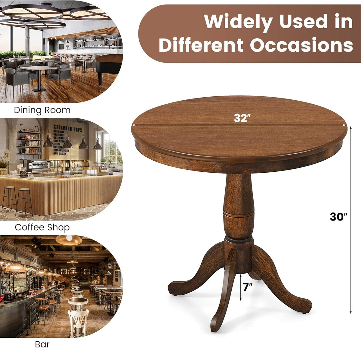 Dark Walnut Round Dining Table 32 Inch Diameter Pro Finish