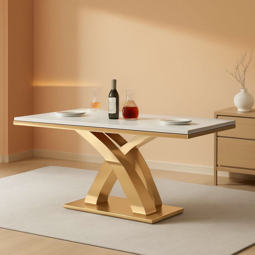 Faux Marble Dining Table 70 Inch With X Pedestal Base
