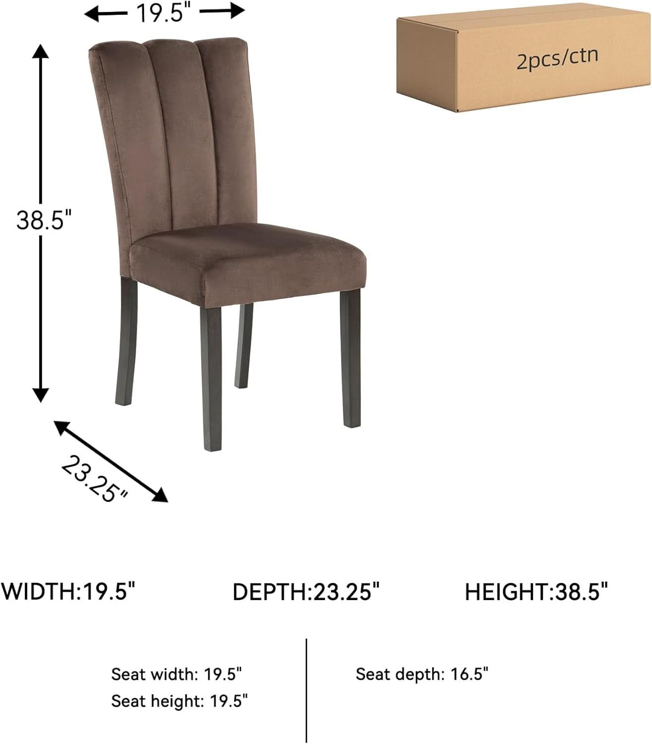 Pair Contemporary Velvet Dining Chairs Chocolate Brown