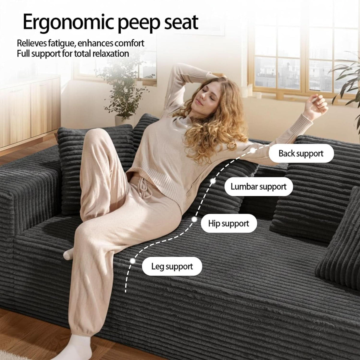 3-Seater Corduroy Sleeper Sofa No Assembly Lounge