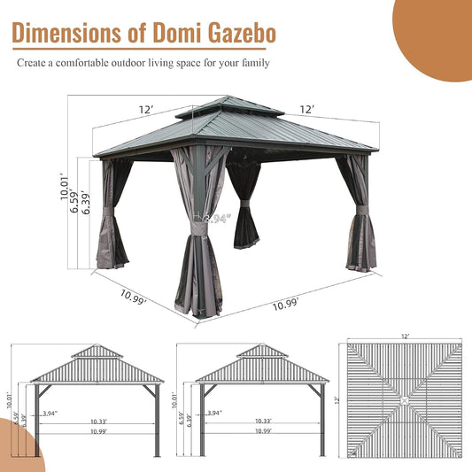 12x12 Hardtop Gazebo Featuring Aluminum Frame Netting