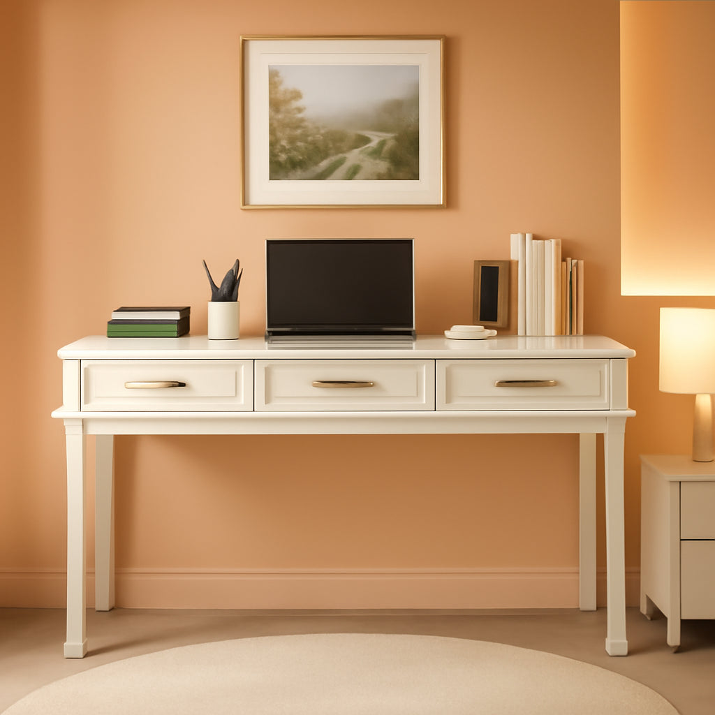 Cream White Vanity Desk Featuring Contemporary Drawers