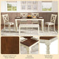 Sixty Inch Solid Wood Walnut Finish Dining Table Set Upholstered Chairs