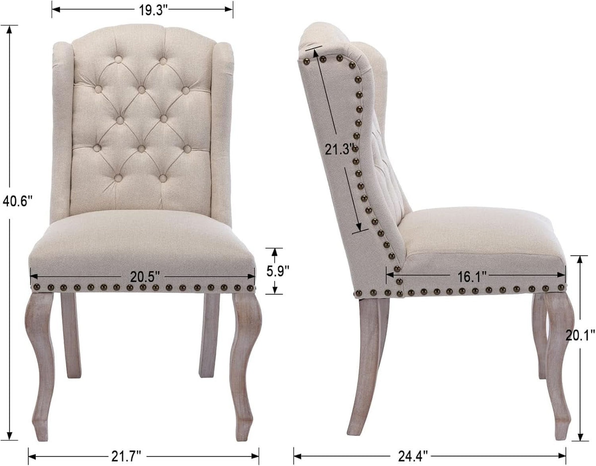 Cream Upholstered Dining Chairs With Diamond Tufted