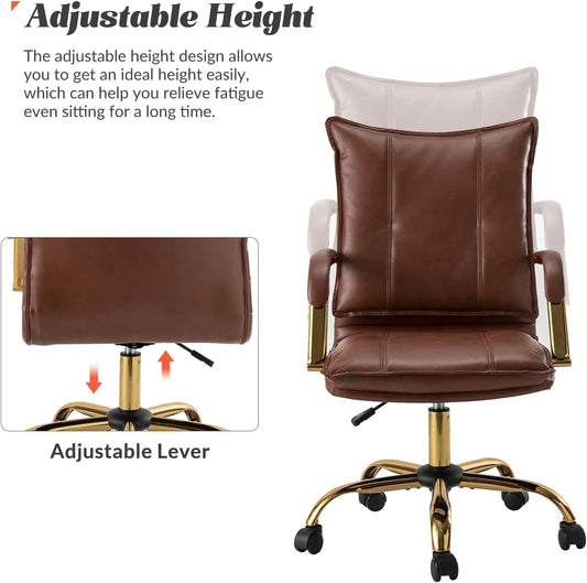 Faux Leather Home Office Desk Chair Adjustable Height Brown