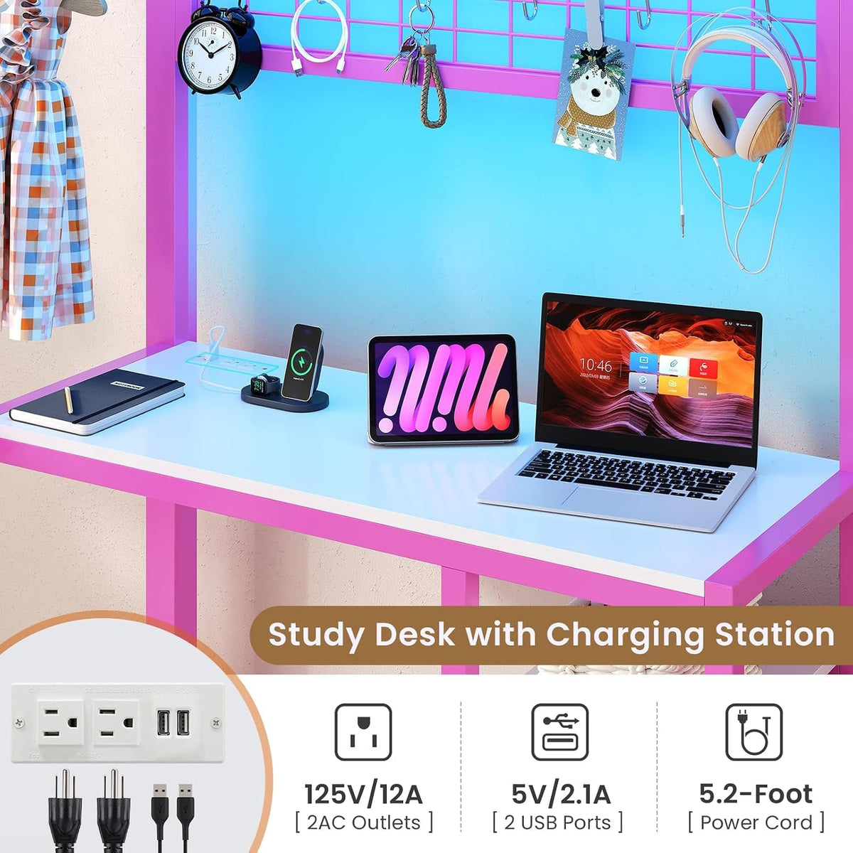 Twin Over Twin Bunk Bed With Desk USB Charging Storage
