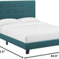 Queen Platform Tufted Upholstered Bed Teal Velvet Texture