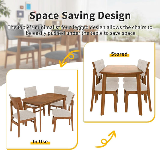 Brown Beige Space Saving Solid Wood Dining Set Chairs