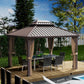 10x12Feet Brown Hardtop Gazebo With Curtain Netting