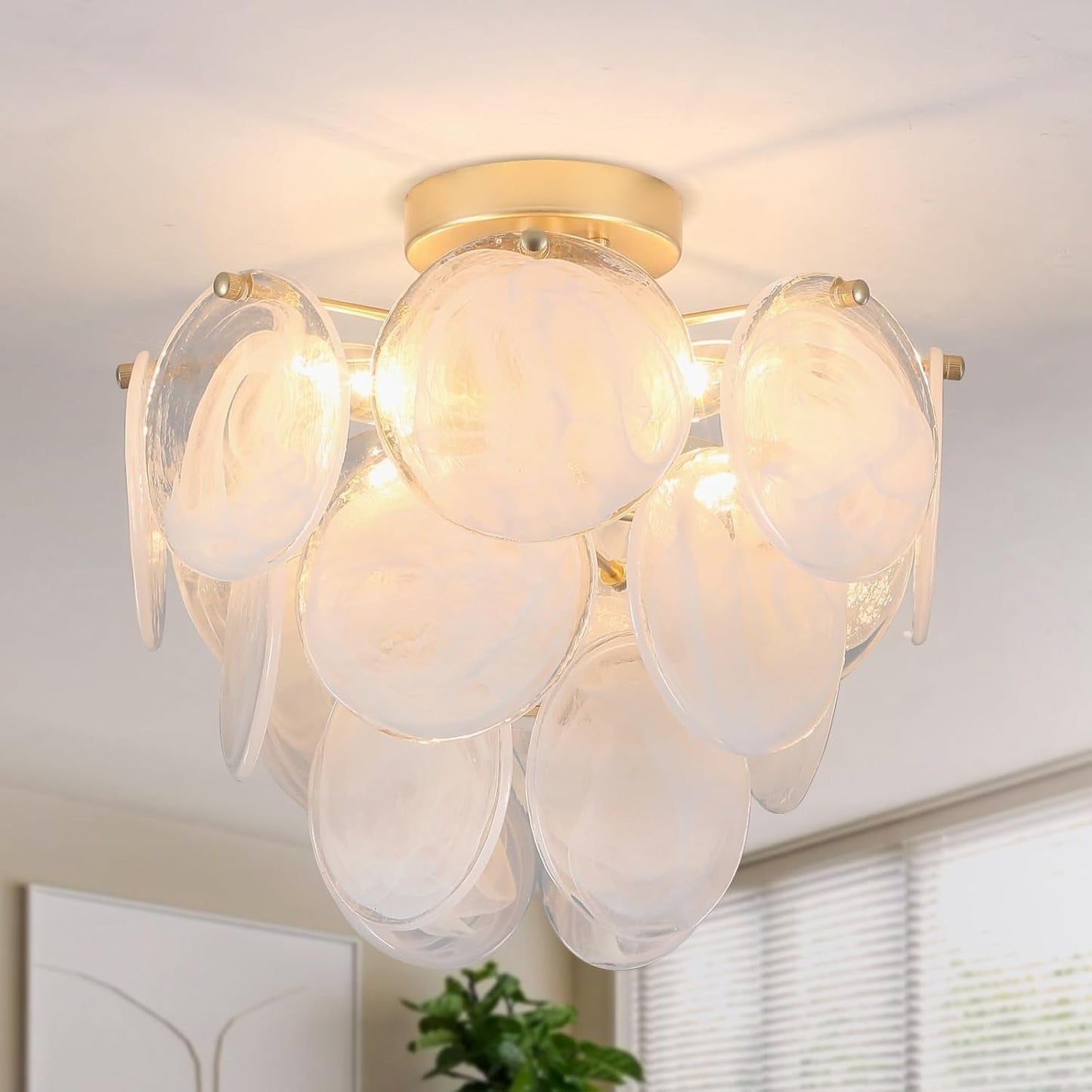 Golden Glass 4-Light Flush Mount Ceiling Chandelier