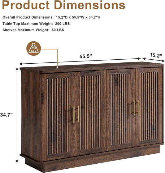 Walnut Sideboard Buffet Cabinet Adjustable Shelves