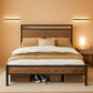Full Size Brown Industrial Bed Frame Under bed Storage
