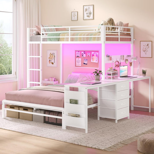 Twin Over Full Industrial Steel Bunk Bed Brilliant White
