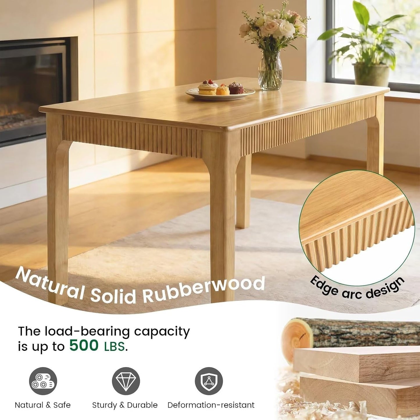 Solid Oak Rectangular Dining Table Contemporary Farmhouse