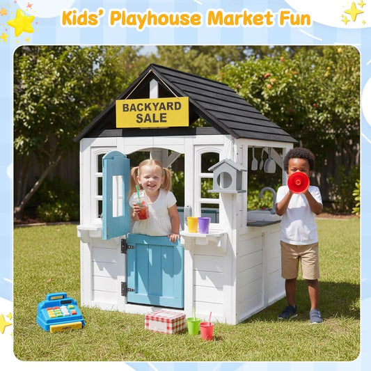 Wooden Outdoor Playhouse With Dutch Door Kitchenette