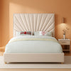 Cream Velvet Queen Platform Bed Upholstered Tufted