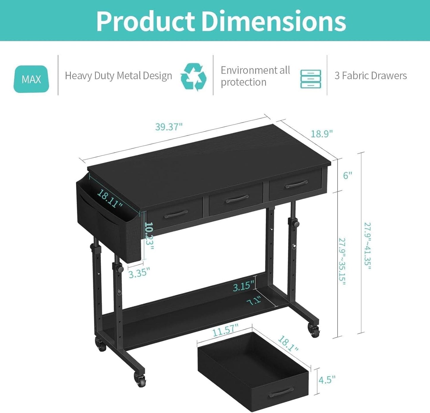 Adjustable Height Rolling Standing Desk with Drawers