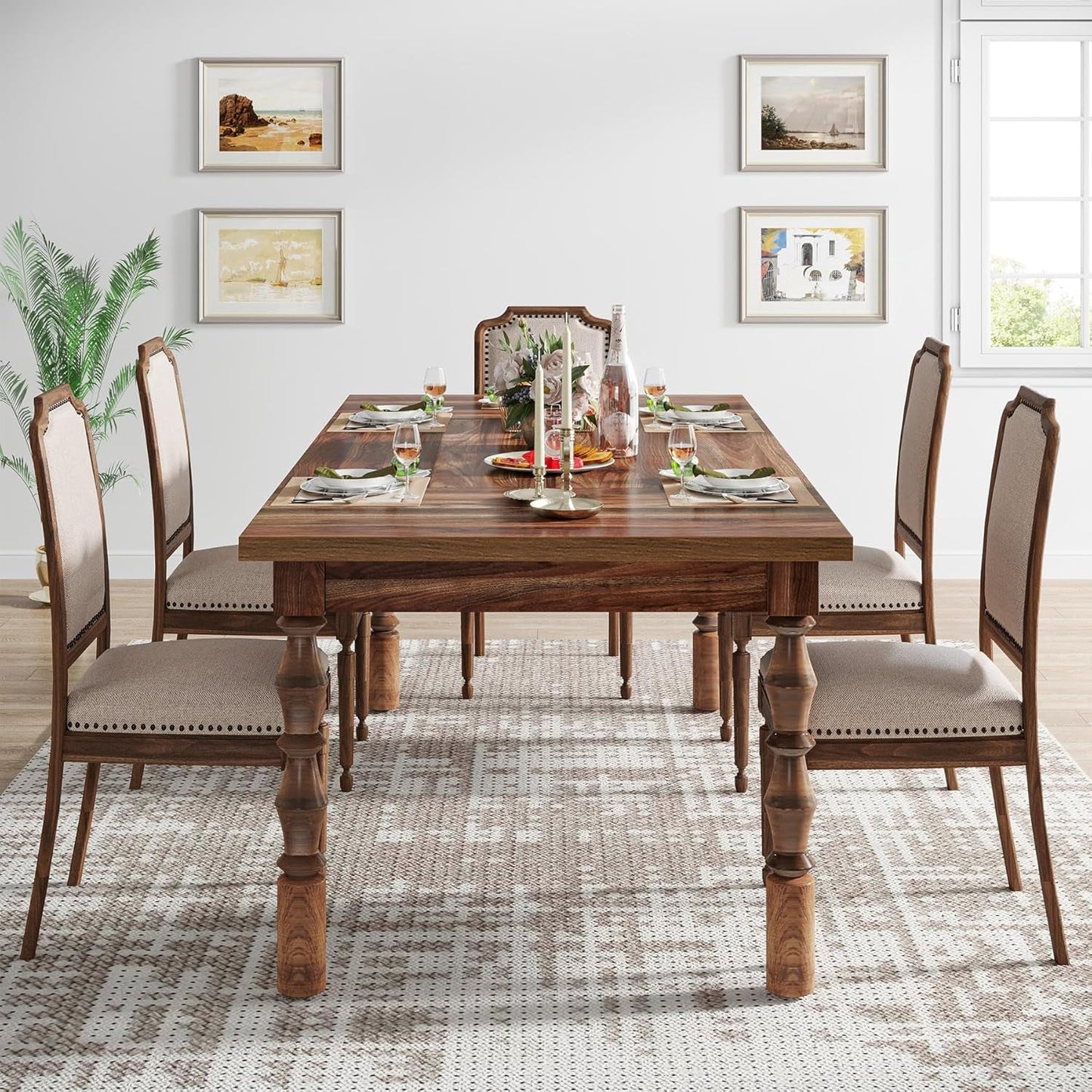 Sixty Two Inch Farmhouse Dining Table Wood Rectangular Modern