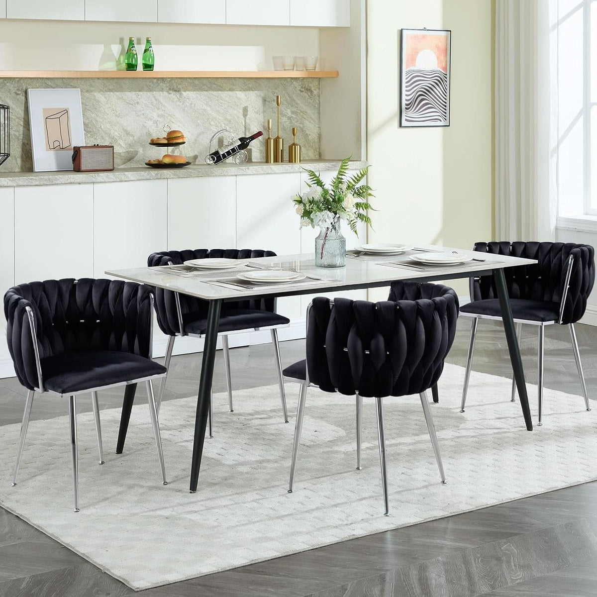 Black Velvet Upholstered Dining Chairs For Couples