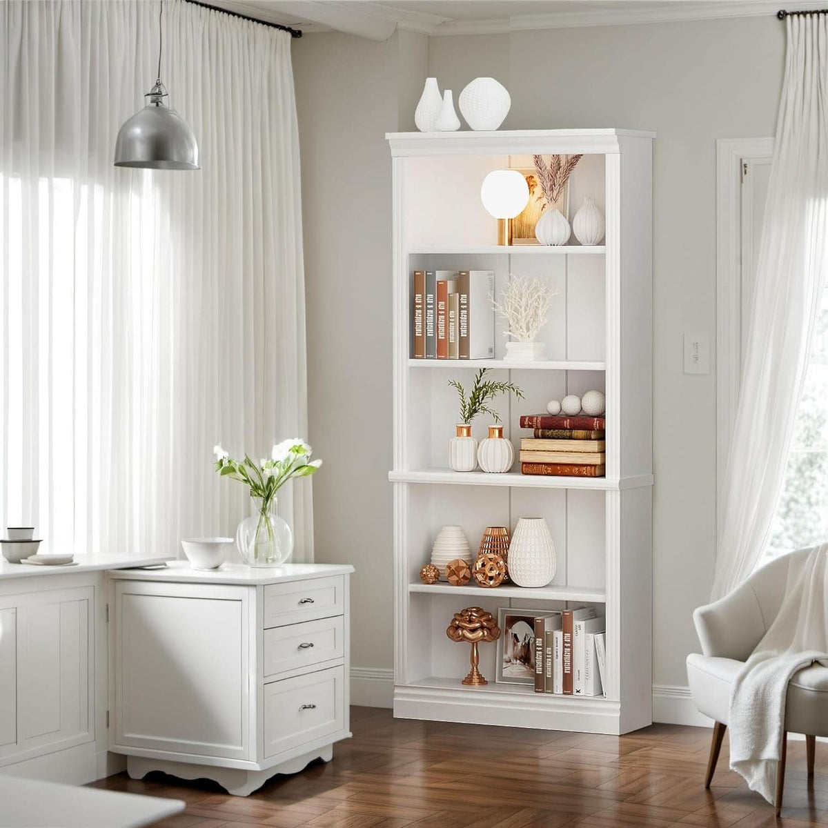 White 72 Inch Tall Bookcase For Living Room Storage-3