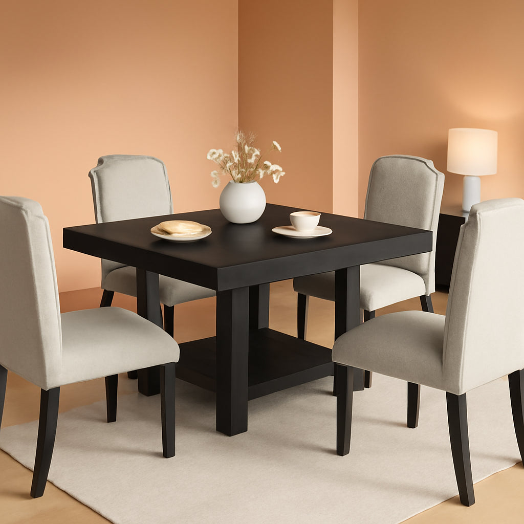Commercial Square Dining Table Black Walnut Storage