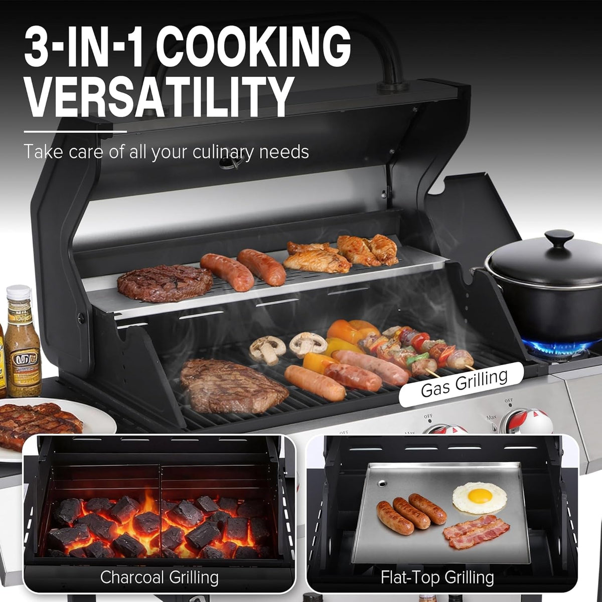 Gas Charcoal Barbecue Grill System Porcelain Grates