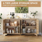 Natural Rattan Four Door Sideboard Cabinet Engineered Wood-3