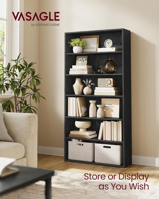 Ebony Black Freestanding Six Tier Bookcase Shelving