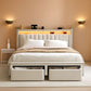 Beige Upholstered Headboard Storage Bed Frame Charging