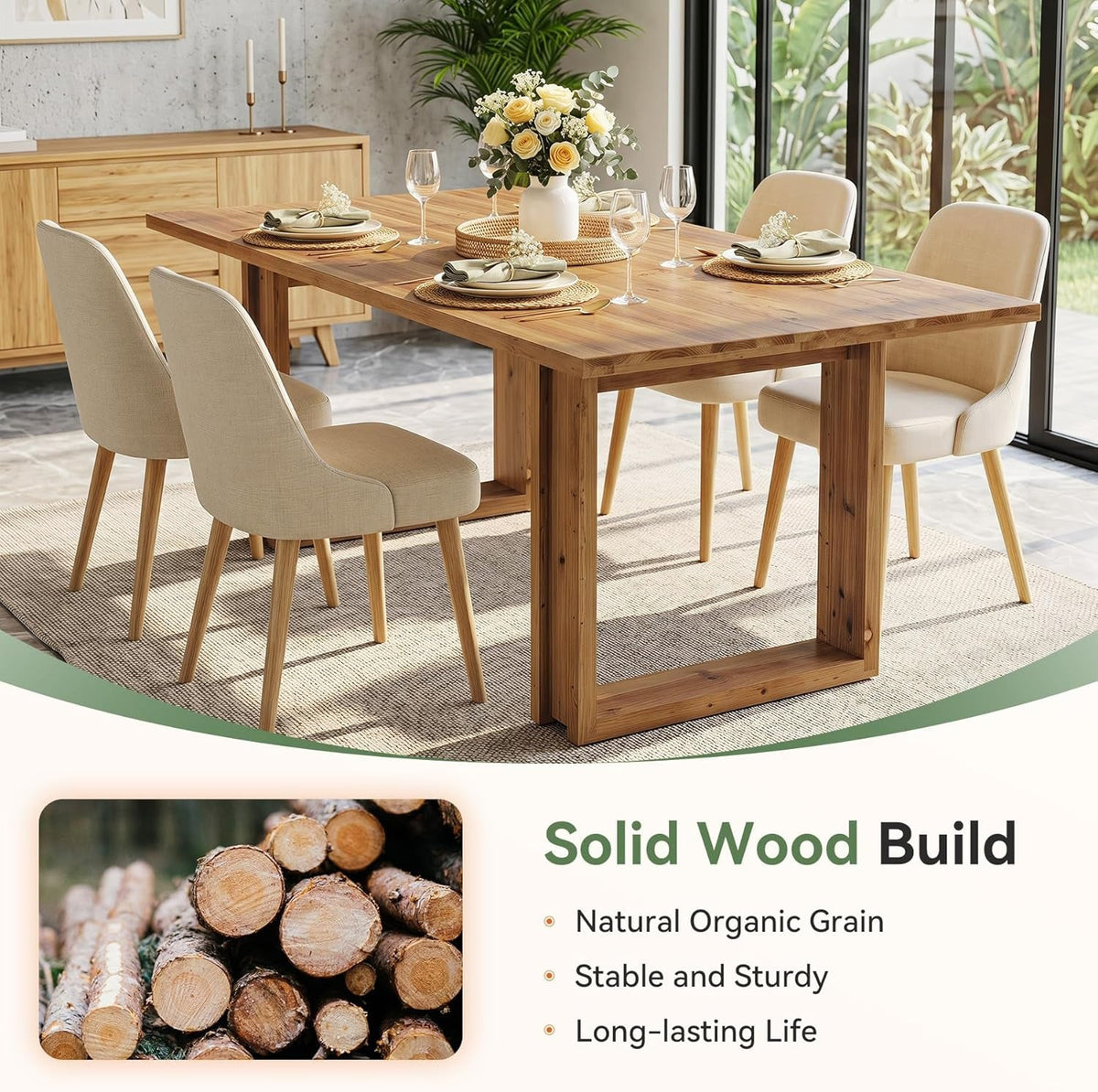Solid Fir Wood Dining Table SixtyThree Inch Weathered Brown Finish
