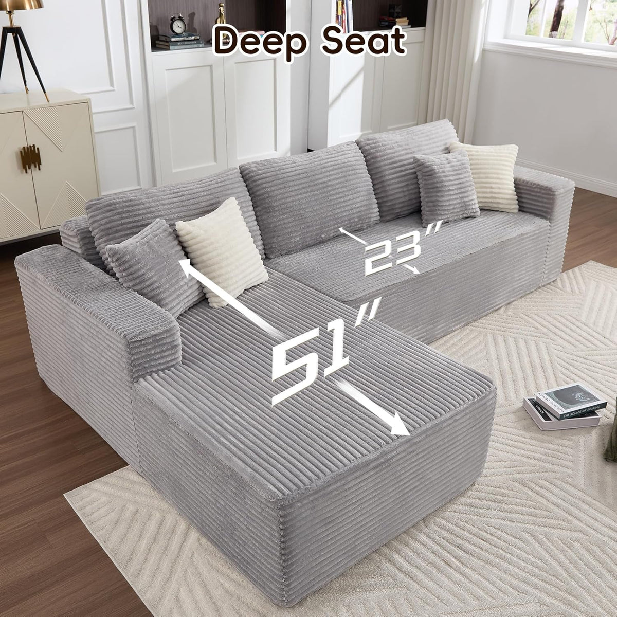 108 Inch Grey Upholstered Modular Sectional Chaise