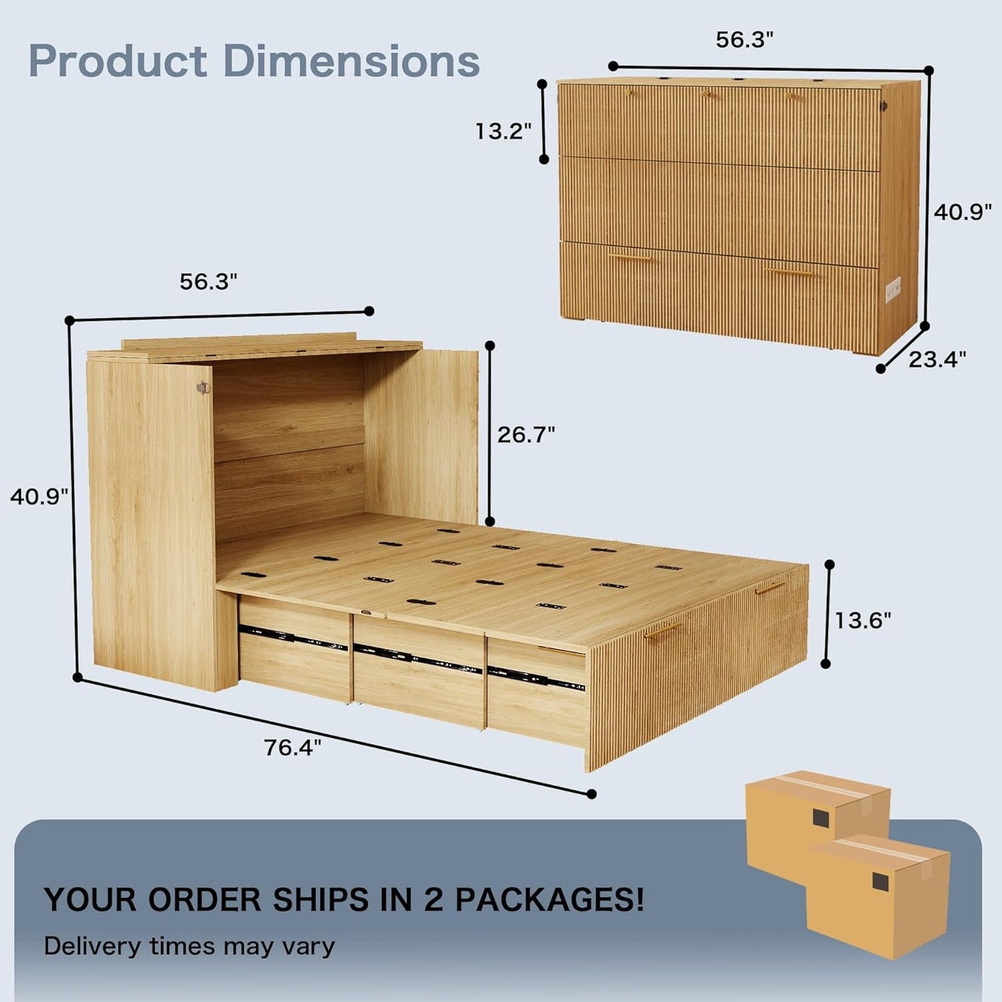Oakwood Murphy Bed Cabinet With Integrated Charging
